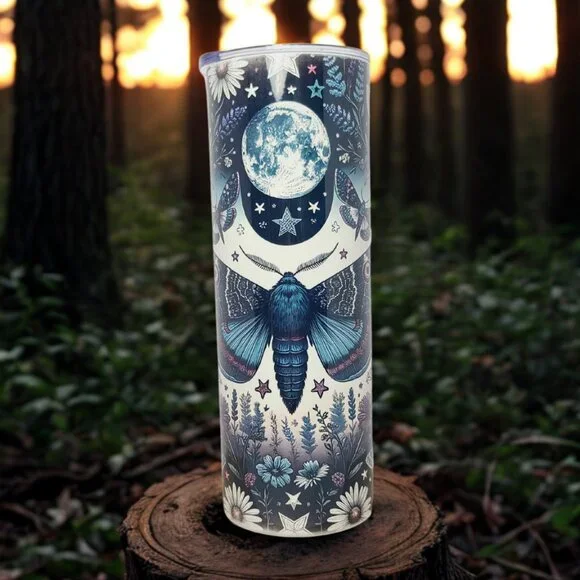 Witchy Moon Moth Tumbler – 20 oz Insulated | Crowing Hen of Clayton - Picture 1 of 7